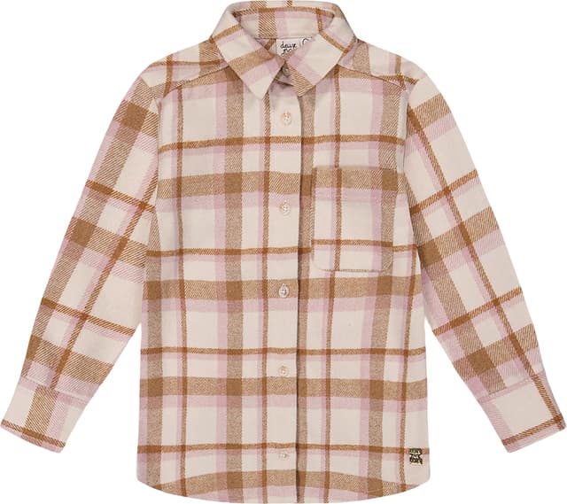 Deux par Deux Off-White And Pink Zipped Plaid Overshirt - Little