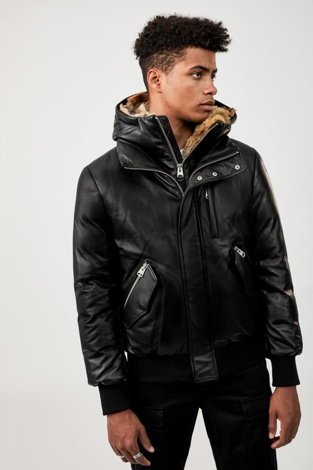 Mackage leather down bomber with natural fur trim - Men's | The