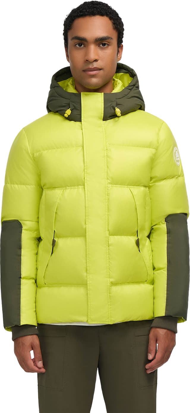 Pajar Nuray Mixed Media Color Block Puffer Jacket with Fixed Hood