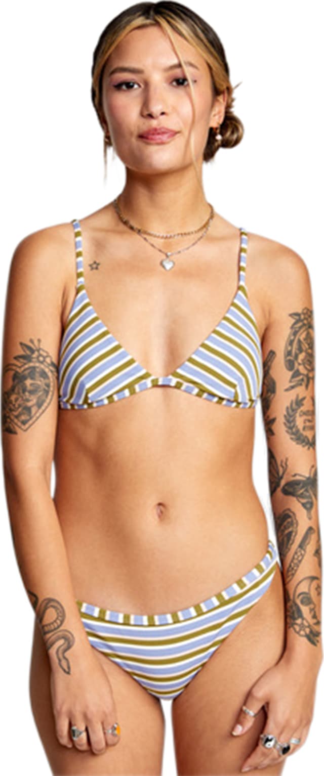 RVCA Women's Stripe Bikini Bottom - Medium Rise With Side Cutout & Chevron Detail